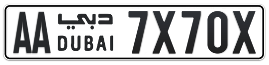 Dubai Plate number AA 7X70X for sale on Numbers.ae