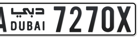 Dubai Plate number AA 7270X for sale - Short layout, Сlose view