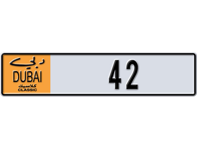 Dubai Plate number  42 for sale - Long layout, Dubai logo, Full view