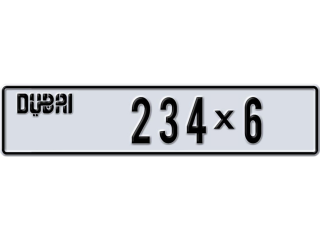 Dubai Plate number A 234X6 for sale - Long layout, Dubai logo, Full view