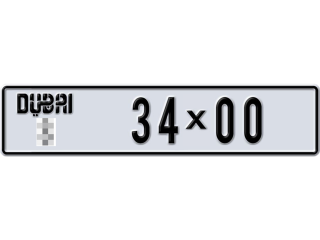 Dubai Plate number  * 34X00 for sale - Long layout, Dubai logo, Full view