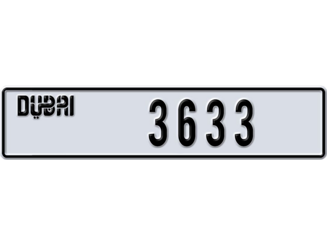 Dubai Plate number A 3633 for sale - Long layout, Dubai logo, Full view