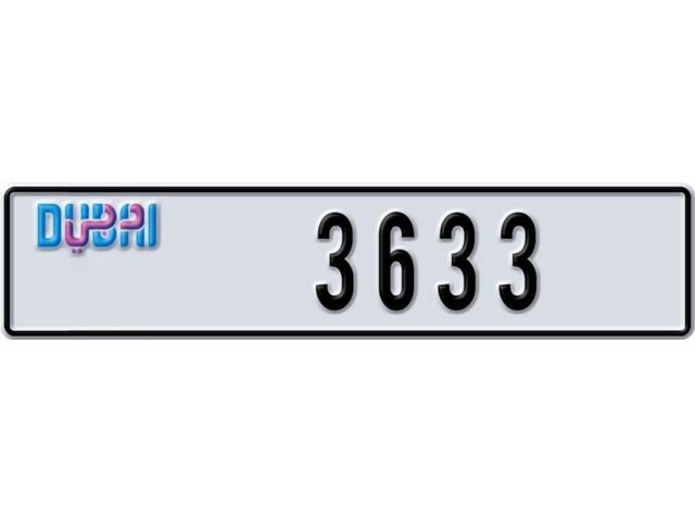 Dubai Plate number A 3633 for sale - Long layout, Dubai logo, Full view