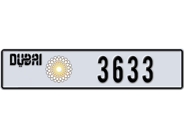 Dubai Plate number A 3633 for sale - Long layout, Dubai logo, Full view