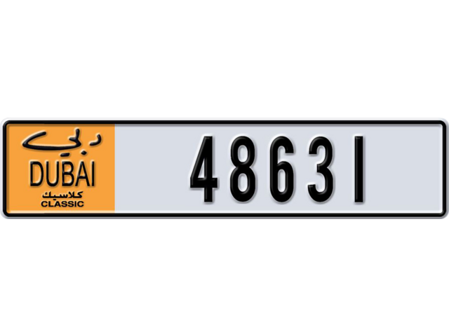 Dubai Plate number  * 48631 for sale - Long layout, Dubai logo, Full view