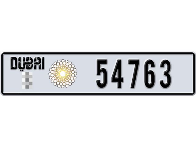 Dubai Plate number  * 54763 for sale - Long layout, Dubai logo, Full view