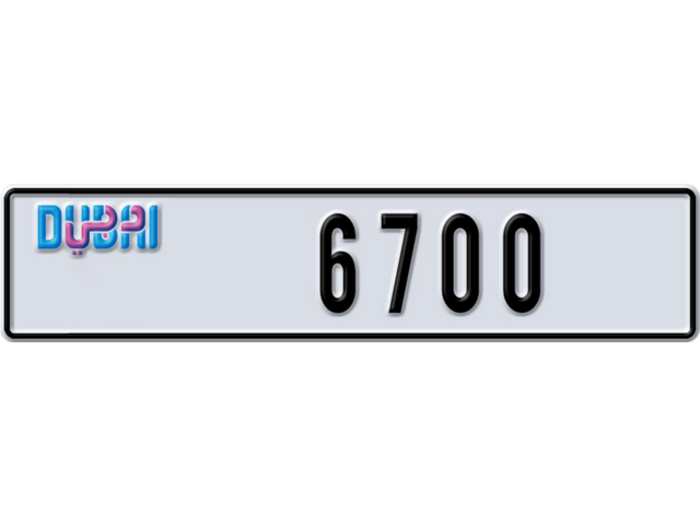 Dubai Plate number A 6700 for sale - Long layout, Dubai logo, Full view