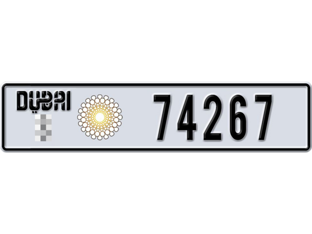 Dubai Plate number  * 74267 for sale - Long layout, Dubai logo, Full view