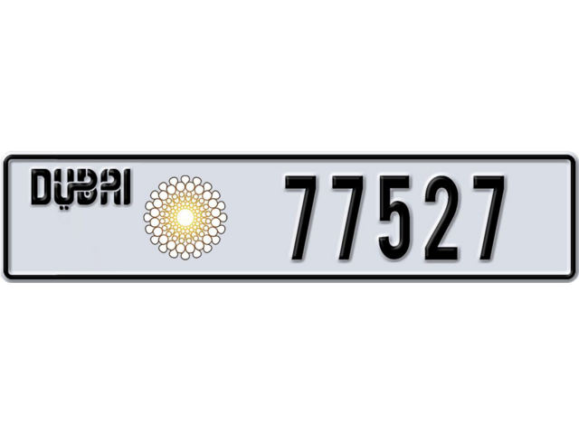 Dubai Plate number A 77527 for sale - Long layout, Dubai logo, Full view