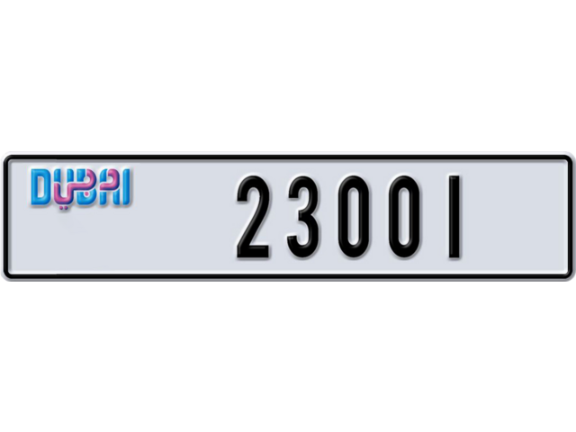 Dubai Plate number AA 23001 for sale - Long layout, Dubai logo, Full view