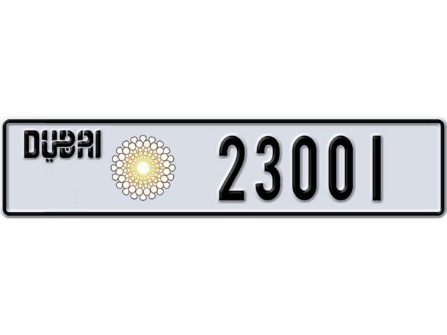 Dubai Plate number AA 23001 for sale - Long layout, Dubai logo, Full view