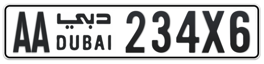 Dubai Plate number AA 234X6 for sale - Long layout, Full view