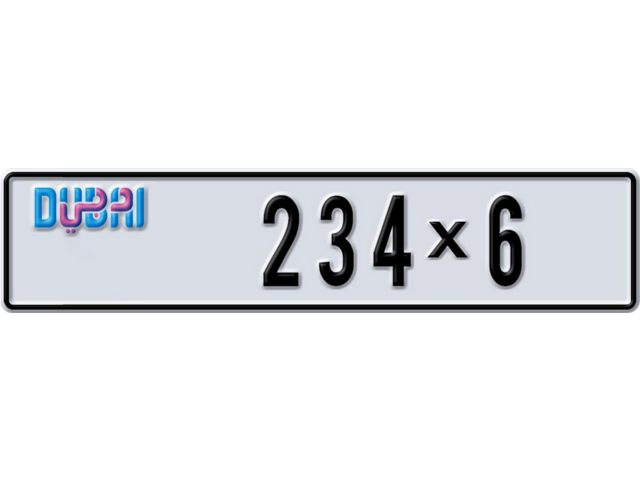 Dubai Plate number AA 234X6 for sale - Long layout, Dubai logo, Full view