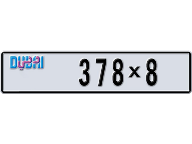 Dubai Plate number AA 378X8 for sale - Long layout, Dubai logo, Full view