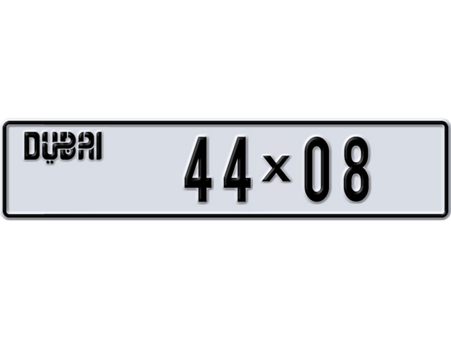 Dubai Plate number AA 44X08 for sale - Long layout, Dubai logo, Full view