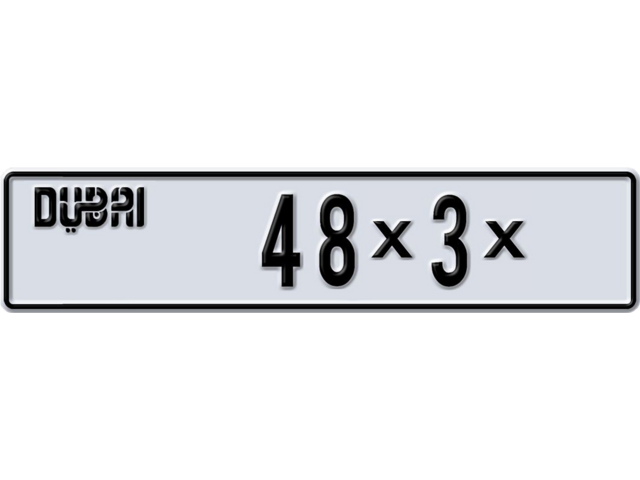 Dubai Plate number AA 48X3X for sale - Long layout, Dubai logo, Full view