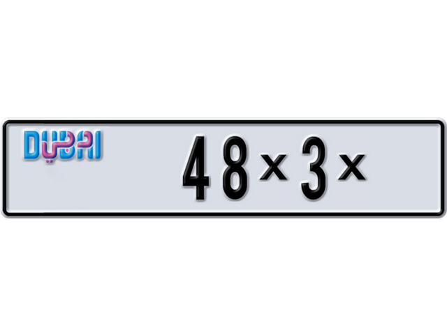 Dubai Plate number AA 48X3X for sale - Long layout, Dubai logo, Full view