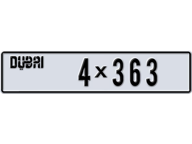 Dubai Plate number AA 4X363 for sale - Long layout, Dubai logo, Full view