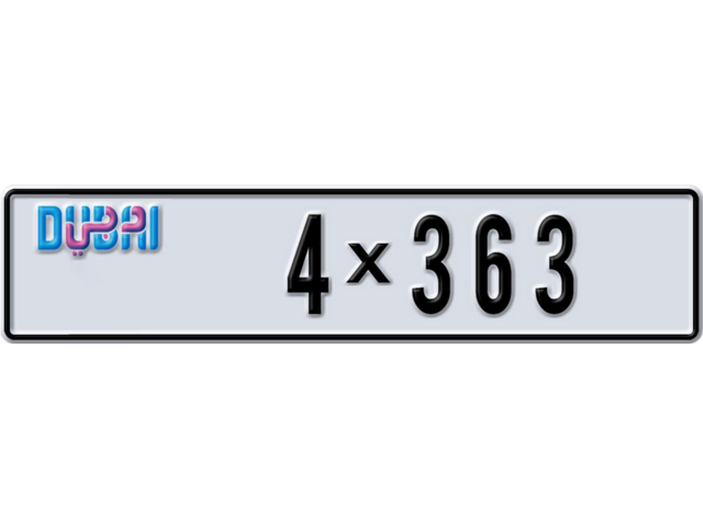 Dubai Plate number AA 4X363 for sale - Long layout, Dubai logo, Full view