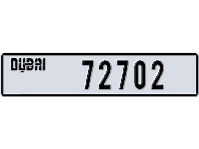 Dubai Plate number AA 72702 for sale - Long layout, Dubai logo, Full view