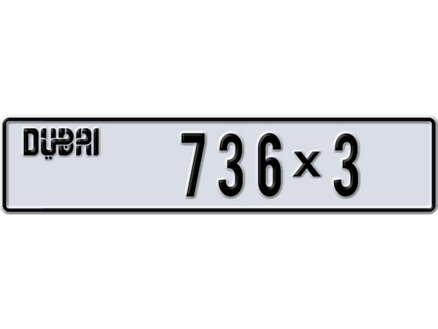 Dubai Plate number AA 736X3 for sale - Long layout, Dubai logo, Full view