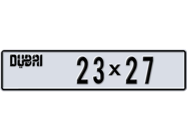 Dubai Plate number B 23X27 for sale - Long layout, Dubai logo, Full view