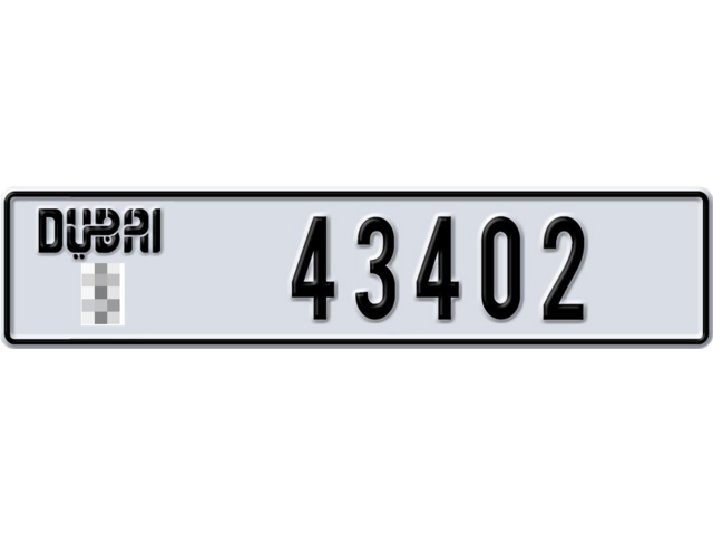 Dubai Plate number  * 43402 for sale - Long layout, Dubai logo, Full view