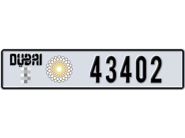 Dubai Plate number  * 43402 for sale - Long layout, Dubai logo, Full view