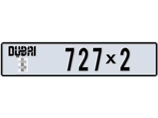 Dubai Plate number  * 727X2 for sale - Long layout, Dubai logo, Full view