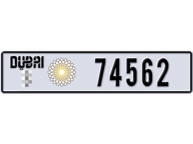 Dubai Plate number  * 74562 for sale - Long layout, Dubai logo, Full view