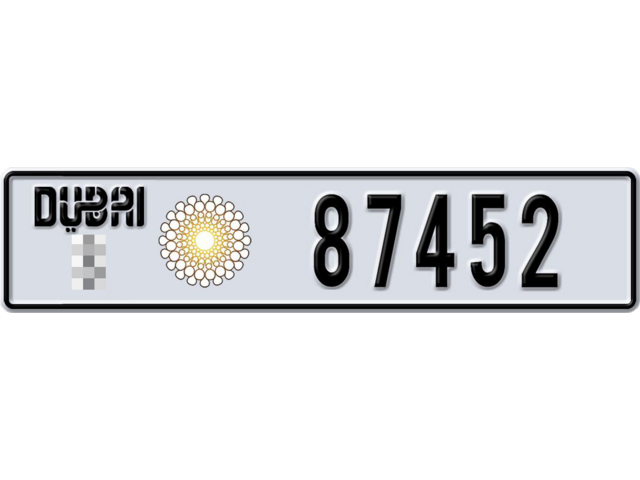 Dubai Plate number  * 87452 for sale - Long layout, Dubai logo, Full view