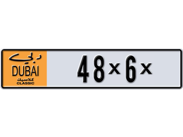 Dubai Plate number  * 48X6X for sale - Long layout, Dubai logo, Full view