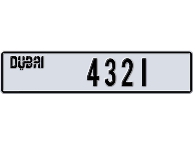 Dubai Plate number D 4321 for sale - Long layout, Dubai logo, Full view