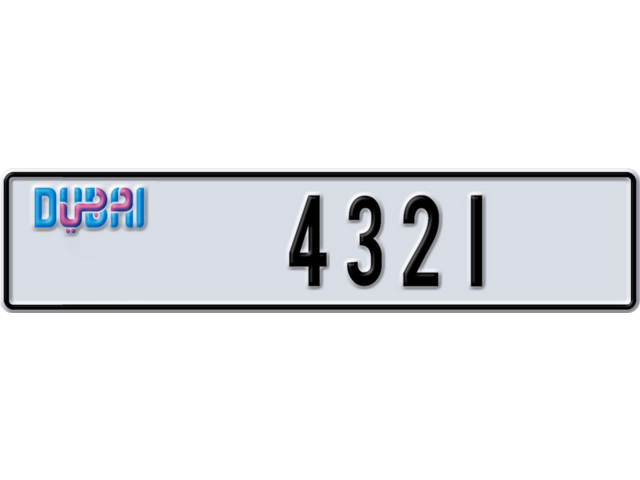 Dubai Plate number D 4321 for sale - Long layout, Dubai logo, Full view