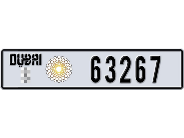 Dubai Plate number  * 63267 for sale - Long layout, Dubai logo, Full view