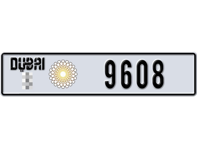 Dubai Plate number  * 9608 for sale - Long layout, Dubai logo, Full view