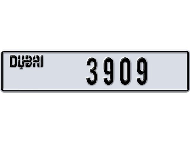 Dubai Plate number F 3909 for sale - Long layout, Dubai logo, Full view