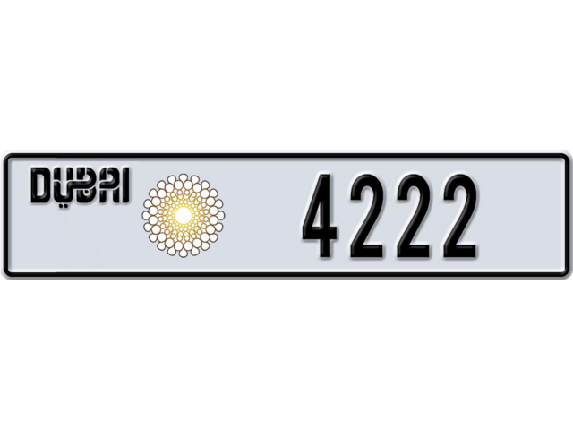 Dubai Plate number F 4222 for sale - Long layout, Dubai logo, Full view