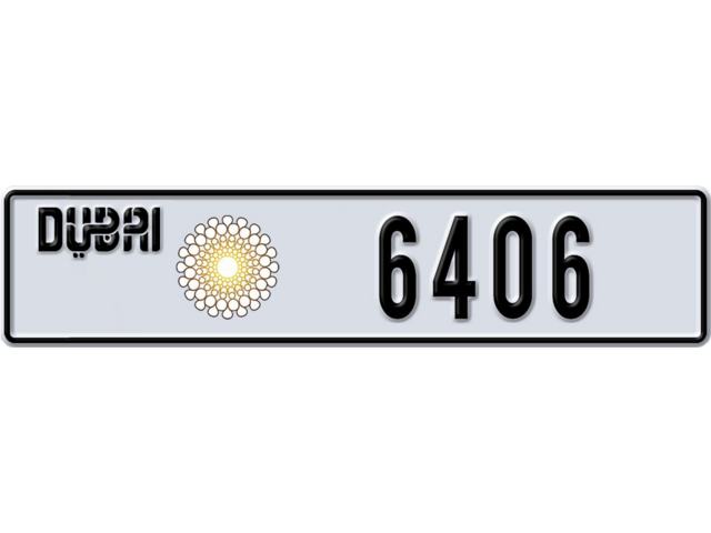 Dubai Plate number F 6406 for sale - Long layout, Dubai logo, Full view