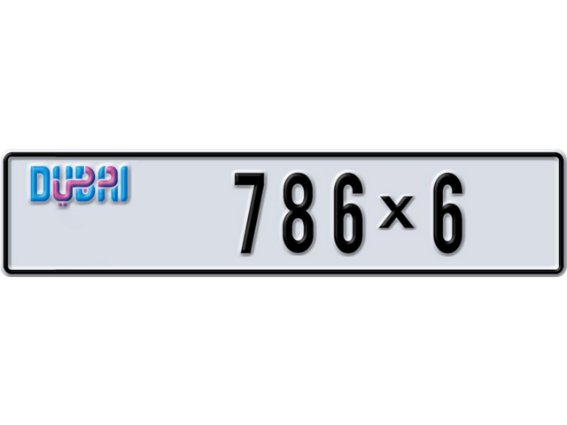 Dubai Plate number F 786X6 for sale - Long layout, Dubai logo, Full view