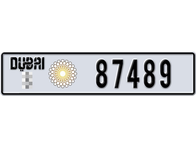 Dubai Plate number  * 87489 for sale - Long layout, Dubai logo, Full view