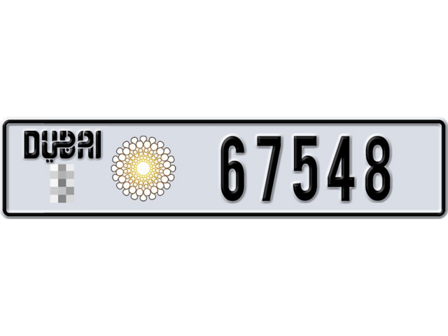 Dubai Plate number  * 67548 for sale - Long layout, Dubai logo, Full view