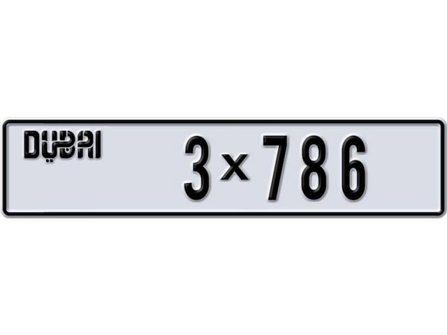 Dubai Plate number K 3X786 for sale - Long layout, Dubai logo, Full view