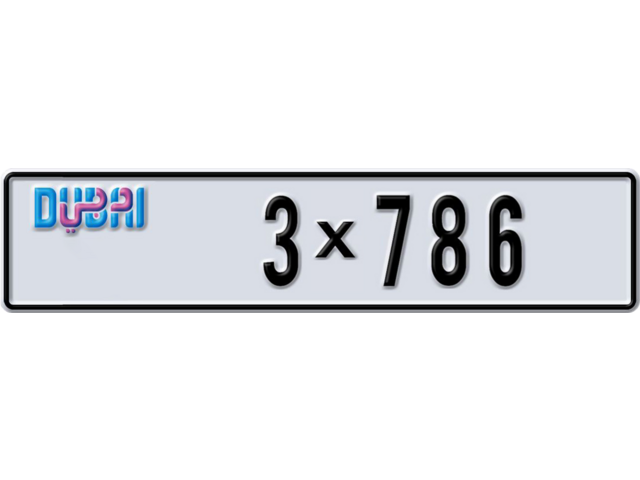 Dubai Plate number K 3X786 for sale - Long layout, Dubai logo, Full view