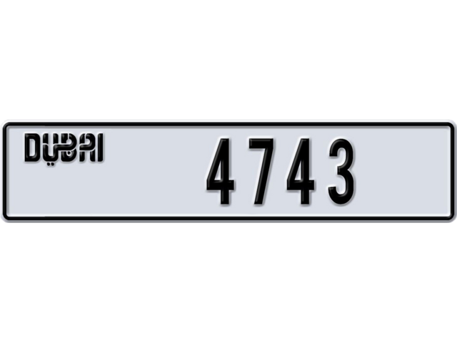 Dubai Plate number K 4743 for sale - Long layout, Dubai logo, Full view