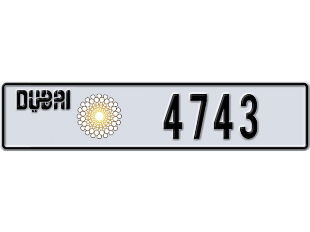 Dubai Plate number K 4743 for sale - Long layout, Dubai logo, Full view