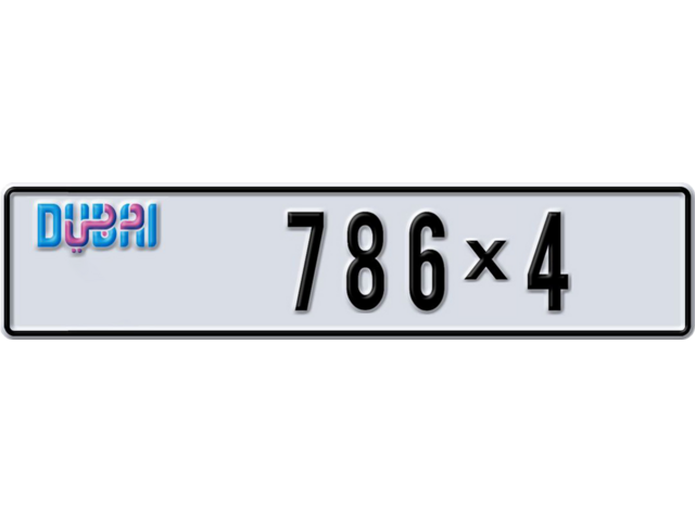 Dubai Plate number K 786X4 for sale - Long layout, Dubai logo, Full view