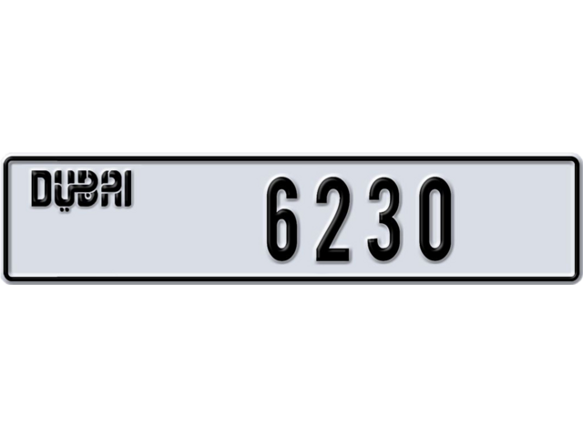 Dubai Plate number L 6230 for sale - Long layout, Dubai logo, Full view