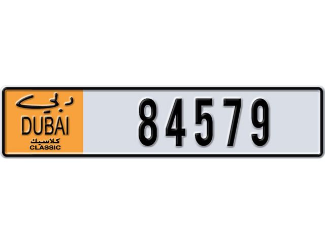 Dubai Plate number  * 84579 for sale - Long layout, Dubai logo, Full view