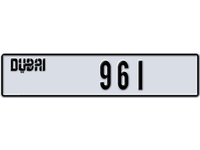 Dubai Plate number L 961 for sale - Long layout, Dubai logo, Full view